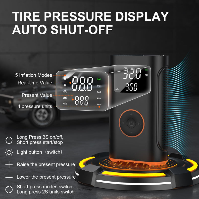 (New Upgrade) ZSX Tire Inflator Portable Air Compressor-160 PSI Air Pump with Memory Function, Electric Bike Pump with Tire Pressure Gauge, Tire Inflator for Car, Gifts for Men Husband Father Memory Mode
