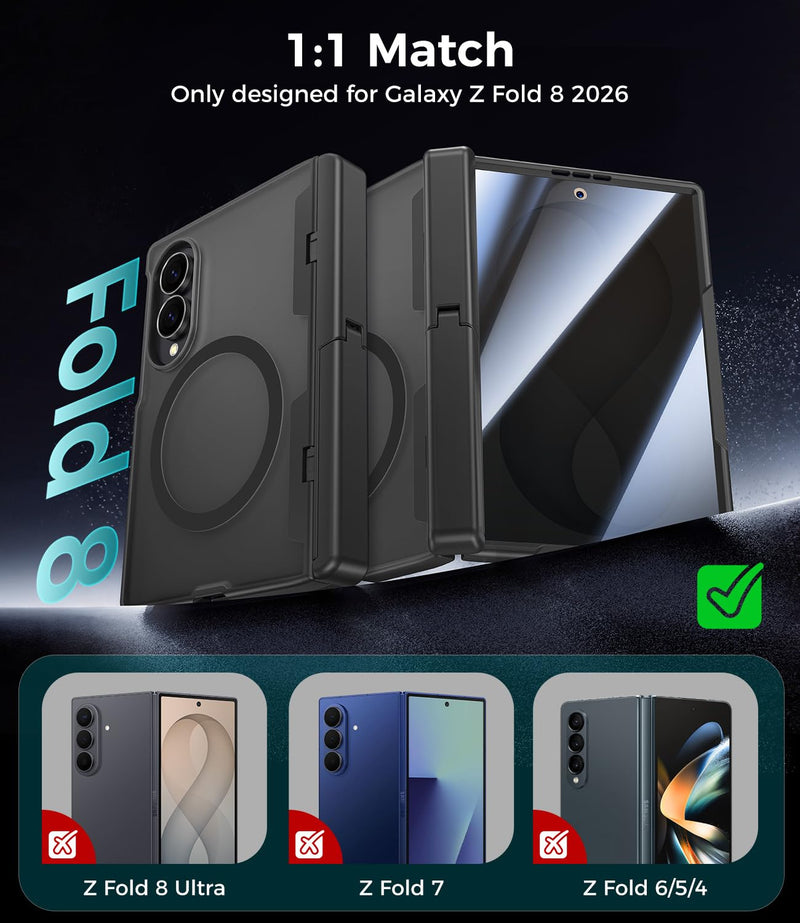 Goton for Samsung Galaxy Z Fold 8 Case with Privacy Screen Protector, Black | Compatible with MagSafe & Hidden Kickstand & Hinge Protection, Shockproof Double-layer Magnetic Protective Phone Cover