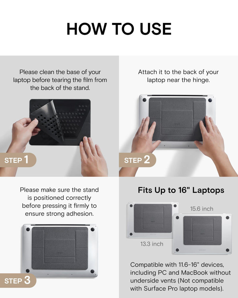 MOFT Laptop Stand for Desk, Adhesive MacBook Computer Stand with 2 Adjustable Viewing Angles, Foldable and Portable Laptop Riser Compatible with 11"-16" Laptops, Black(Adhesive Version) Adhesive-Black Adhesive Version