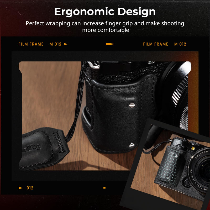 SMALLRIG X-M5 Leather Half Case Kit for FUJIFILM X-M5, Including Leather Half Case, Wrist Strap, Genuine Leather Material, Portable and Protecting (Black) - 4879 Black