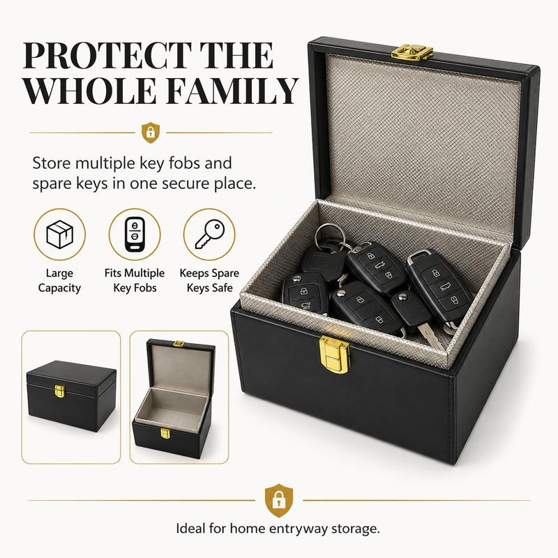 Faraday Box, Anti-Theft Large Capacity Faraday Cage Auto Key Fob Protector, Universal RFID Signal Blocker Key Shielding Box Holder for Most Vehicles, Car Accessories