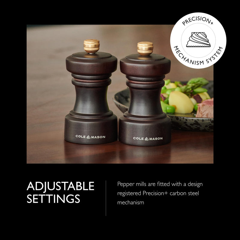 Cole & Mason Hoxton Mill - Table Black Pepper Grinder - Refillable Peppercorn Grinder - Kitchen & Home Accessory - Pepper Mill with Carbon Steel Mechanism - 4'', Chocolate Wood