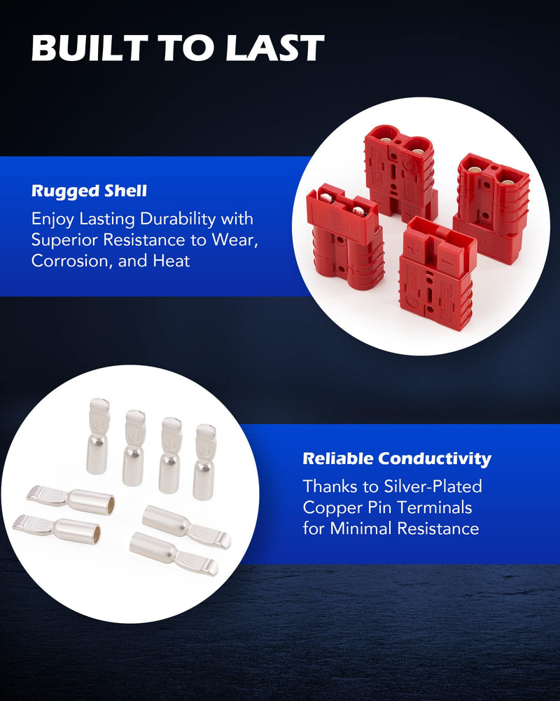 Orion Motor Tech Wire Connector 4 Pack, 50A Wire Harness Plug Kit for 6-12 Gauge Cables, 12V-36V Battery Quick Connect Disconnect Set for Car Bike ATV Winches Lifts Motors More, Set of 4, Red 50A(4 Pack)