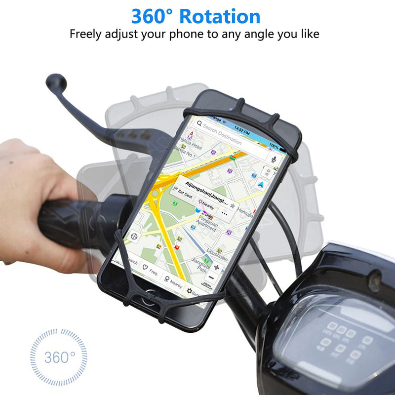2 Pack Universal Bike Phone Mounts, 360 Rotation Silicone Holders for iPhone and Samsung, Compatible with 4.7-6.8 Inches Phones, Easy Installation Black 2 Pack