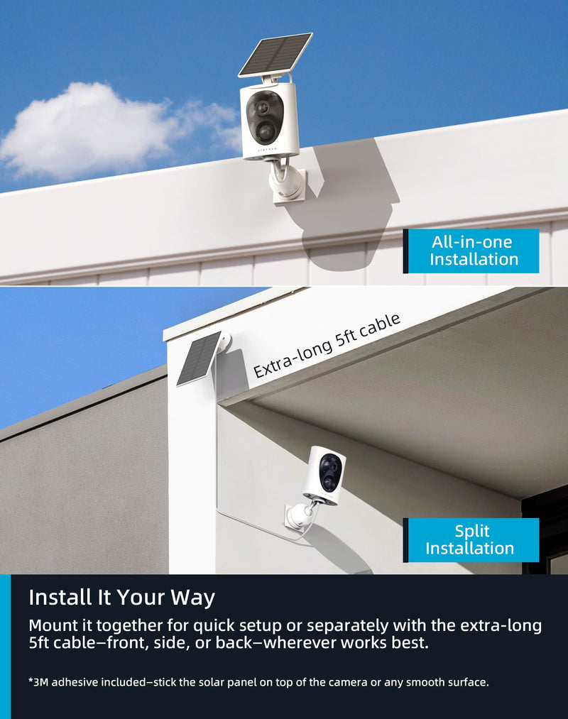 virtavo SolarFlask 2K Solar Security Cameras Wireless Outdoor, Starlight Lens, Color Night Vision, PIR Motion Detection, Battery-Powered, 2-Way Audio, Weatherproof, Cloud/SD Storage, 2.4GHz WiFi