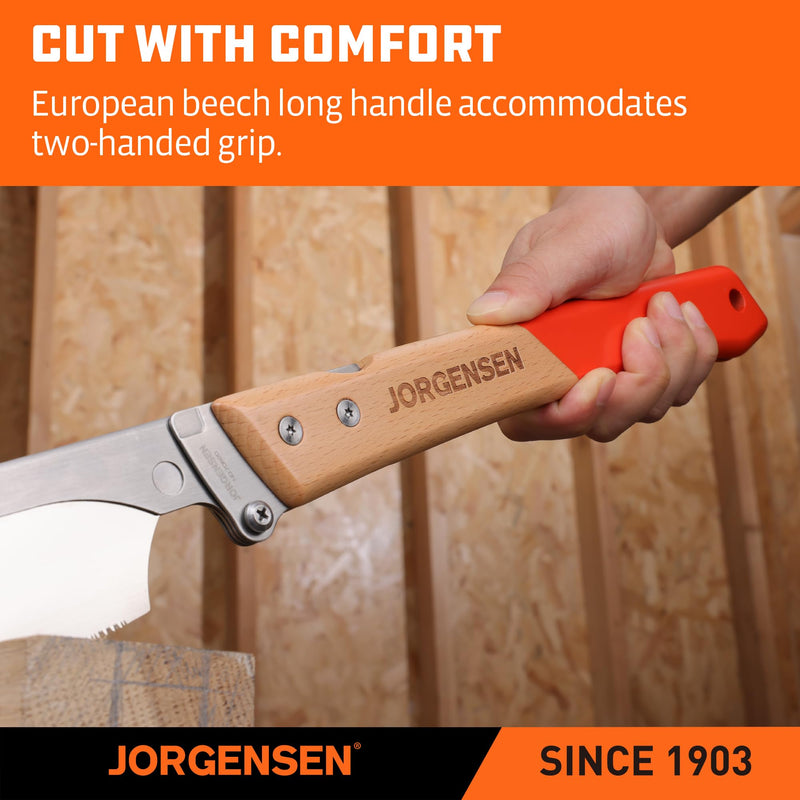 JORGENSEN Japanese Pull Saw, 9.5 Inch Pro Folding Dovetail Saw with Beech Wood Long handle, SK5 Steel Blade Tool-less Quick Change, 21TPI Cross Cut Woodworking Handsaw for Hardwood, Softwood