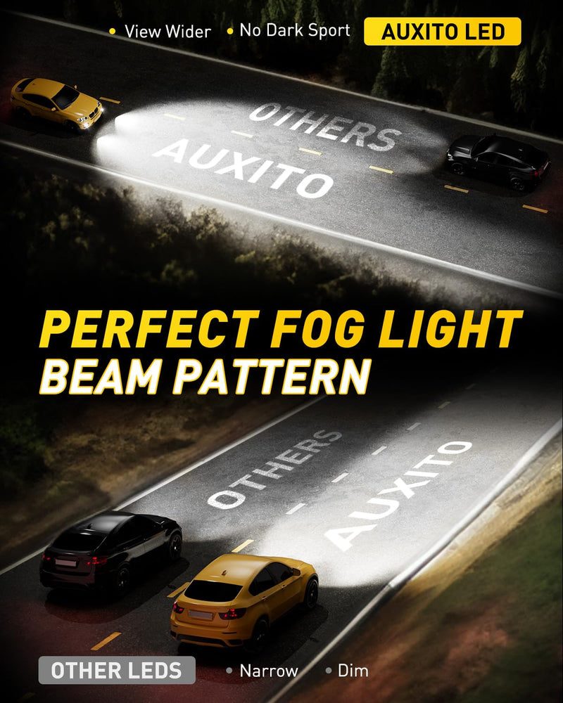 AUXITO 881 LED Fog Light Bulbs, 16,000LM 500% Super Brighter, 10 Years Lifespan, Wireless 1:1 Size Plug-n-Play, 100% Perfect Installation, 886 889 H28 888 894 896 898 LED Bulbs Canbus Ready, Pack of 2 881/889/896