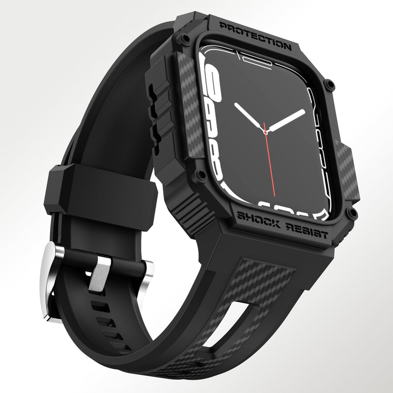 GELISHI Bands Compatible with Apple Watch 9/8/7 45mm, Rugged Men Sport Band with Protective Case for Apple Watch SE 44mm Series 6/5/4/3 42mm Black 45mm/44mm/42mm
