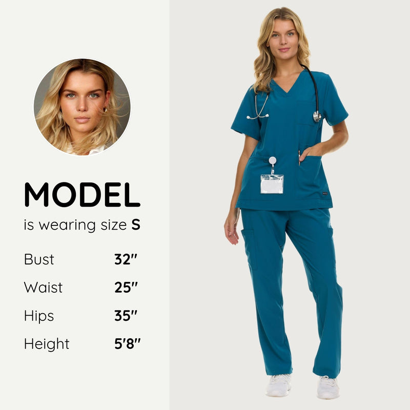 Nautica Women's Scrub Set, 9-Pocket Breathable & Stretchy Pants & Tops Carribean Medium