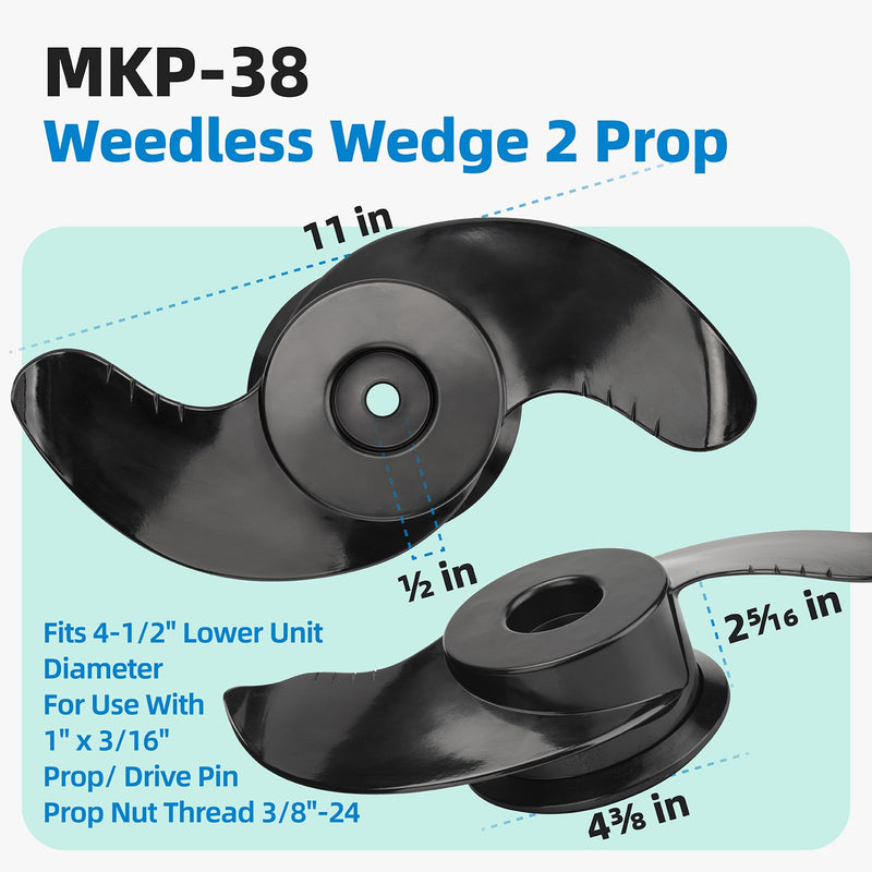 MKP-38 Prop Replacement for Minn kota Trolling Motor Propller, MKP-38 Weedless Wedge 2 Fits 4-1/2" Motor Diameter, 1865023 Replace 1378160 Prop Kit, Trolling Motor Replacement Parts