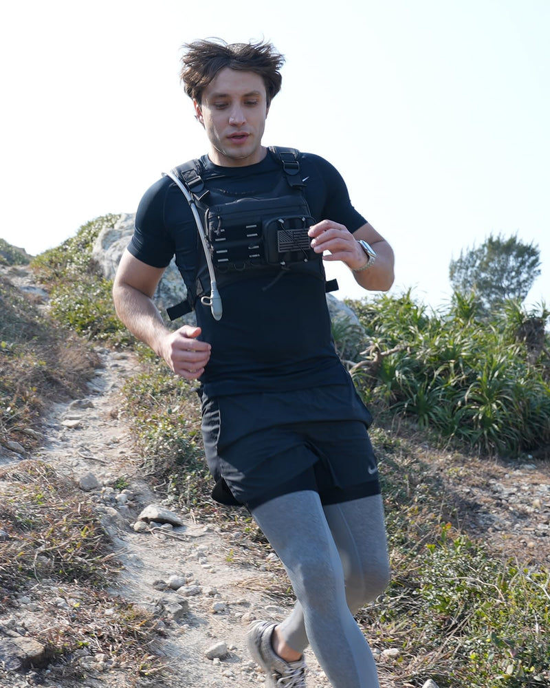 Running Vest with 2L Water Bladder, USA Original Patent, Lightweight Adjustable Chest Pack with Gear Holder, Reflective Running Hydration Vest for Women Men for Marathon Black Medium-Large