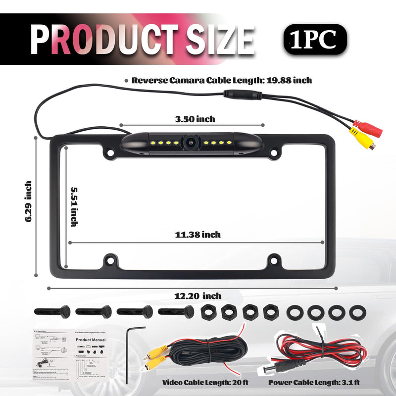 License Plate Backup Camera,8 LED HD Night Vision Reverse Camera with 170° Wide Angle,Waterproof Backup Cameras License Plate Mount Car Accessories Fits US Licenses Plates