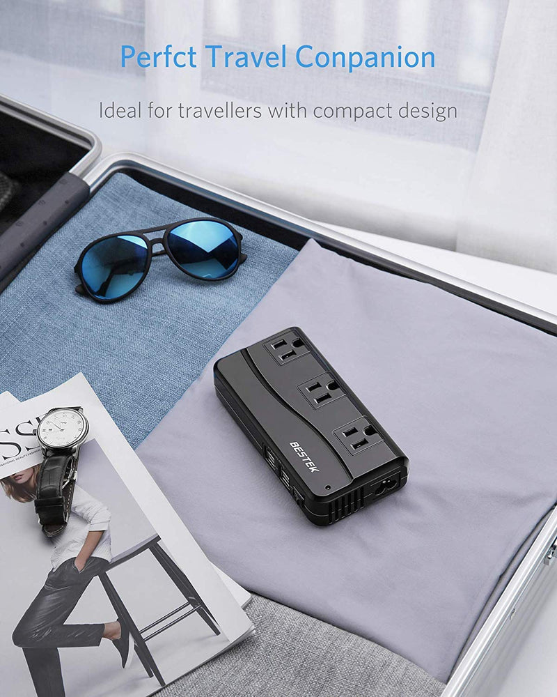 BESTEK Universal Travel Adapter 100-220V to 110V Voltage Converter 250W with 6A 4-Port USB Charging 3 AC Sockets and EU/UK/AU/US/India Worldwide Plug Adapter (Black) 02 EU Plug Black