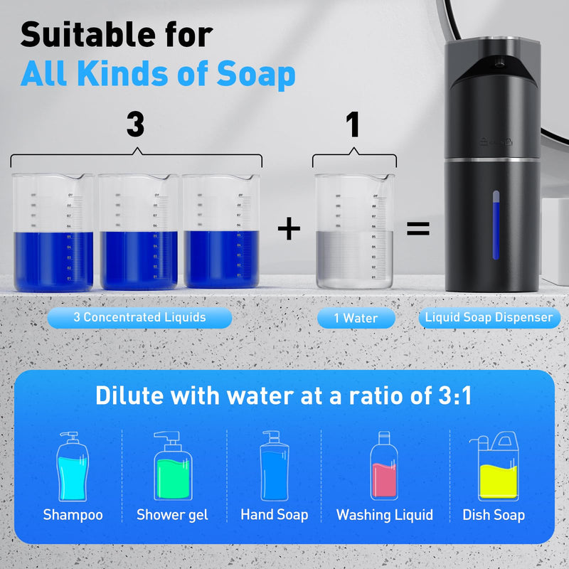 Automatic Soap Dispenser,Touchless Hand Wall Mount Rechargeable 3 Gear Adjustable Electric Soap Dispenser 350ml with Infrared Motion Sensor for Bathroom,Kitchen,Office, Black Gel
