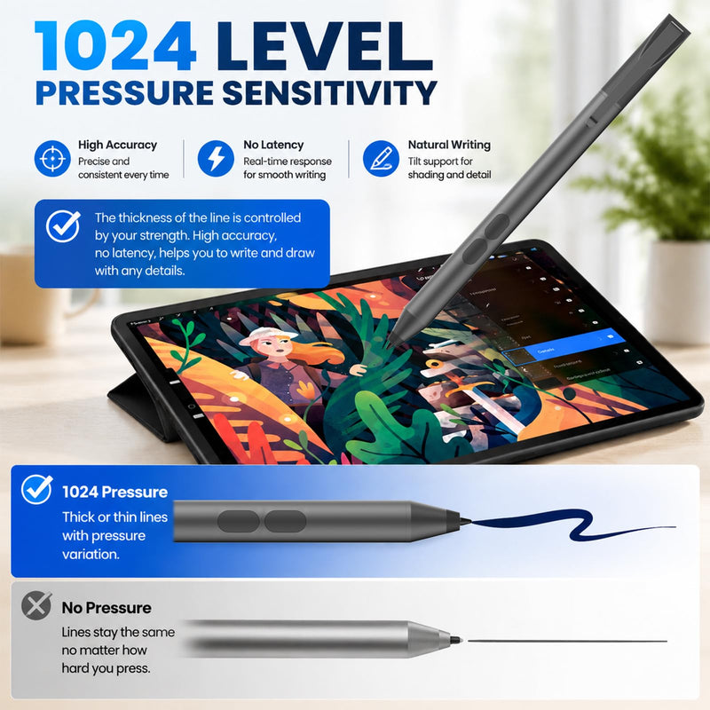Active Pen for Dell 2-in-1 Touchscreen Laptop, MPP Stylus, Palm Rejection | 1024 Pressure Level, Palm Rejection, Dual Shortcut Buttons, 2500-Hour Battery for Inspiron 5379/7586, Latitude 3190/3390/7230 Black