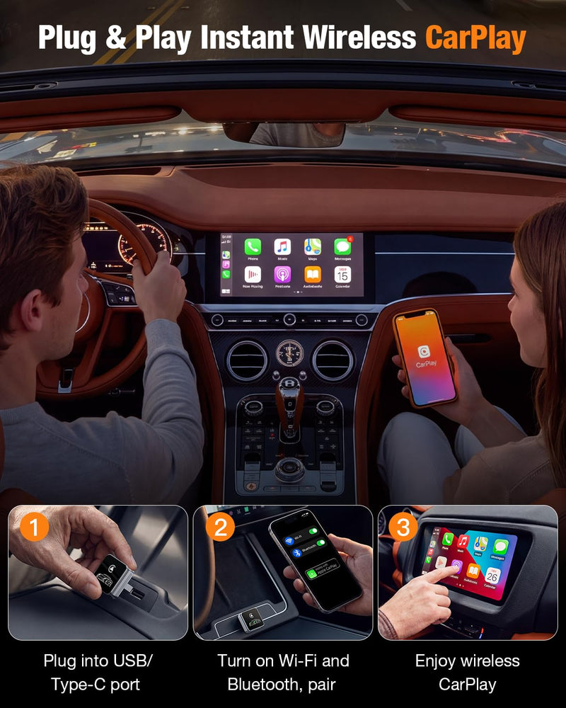 Houflody Wireless CarPlay Adapter for iPhone Apple (Latest Upgraded Chip) | Convert Factory Wired CarPlay to Wireless with Stable, Low Latency, Auto Reconnect, Ultra-Compact Design & Plug-and-Play