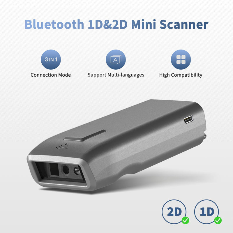 NetumScan Mini QR Bluetooth Barcode Scanner, 3-in-1 Automatic 1D 2D Wireless Barcode Reader for Inventory, Small Bar Code Scanner for POS, Computer, Tablet, iPhone, iPad, iOS, Android 1D&2D