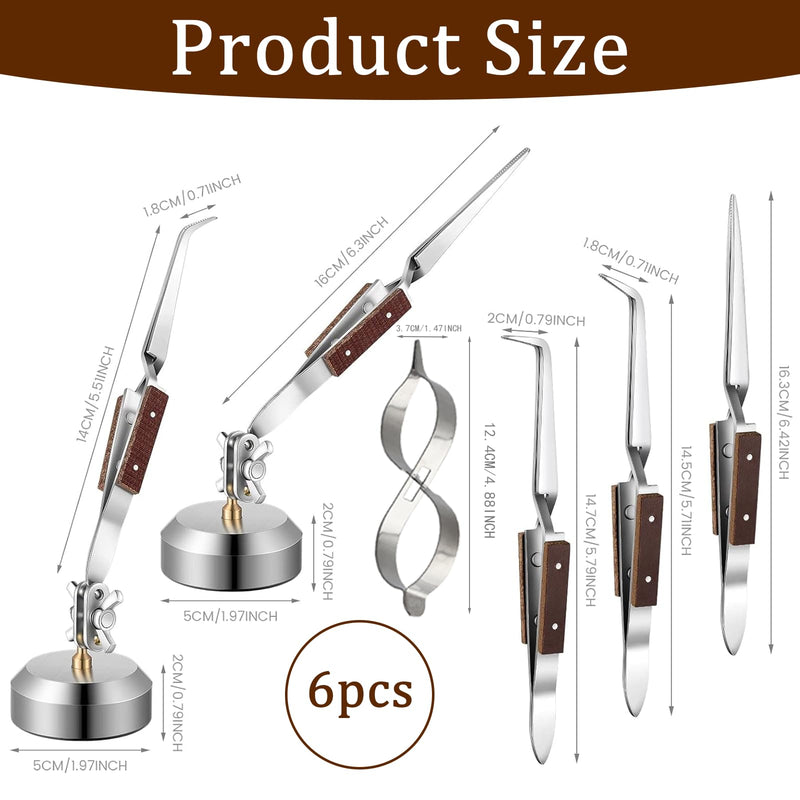 Third Hand Tweezers,6 Pcs Soldering Tweezers, 3 Cross Lock Solder Tweezers + 2 with Base+Figure 8 Gourd Clamp, with Base 360° Rotation,Jewelry Making Repair Kit