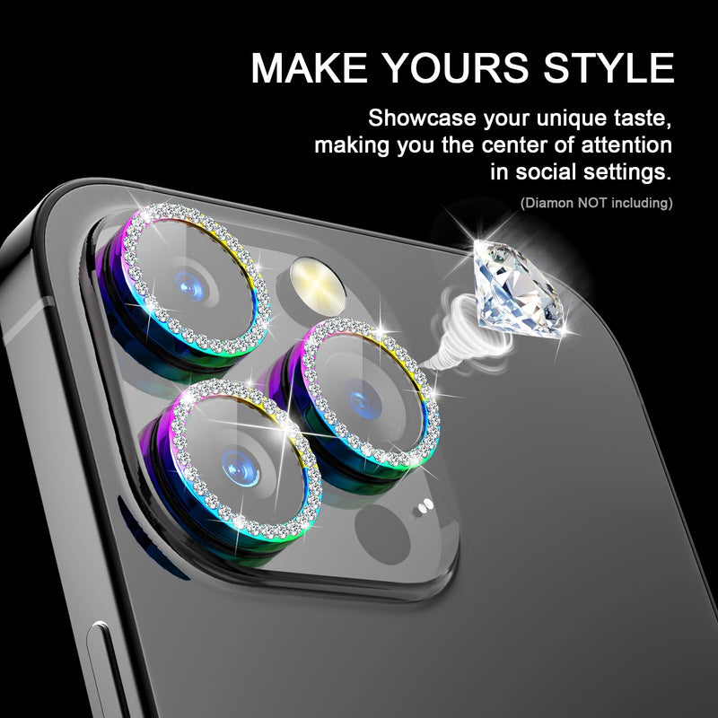 for iPhone 15 Pro / iPhone 15 Pro Max Camera Lens Protector, Premium HD Tempered Bling Diamond Screen Protector Metal Individual Ring for iPhone 15Pro Max (Silver) Silver