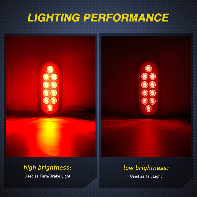 Nilight 4PCS 6" Oval LED Trailer Tail Lights 4PCS 10 LED w/Flush Mount Grommets Plugs Reverse/Back Up Trailer Lights for RV Truck Jeep Red/White 4Pcs