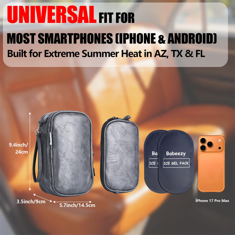 Keep Your Phone Safe from Extreme Heat Car Phone Cooling Bag Grey | Includes 2 Reusable Ice Packs, Fits All Phones, Keep Your Phone From Overheating in Hot Car, iPhone Cooling Case for Car Grey Upgraded