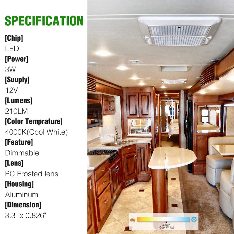 12 Volt RV Interior Light Recessed Mount - 6Packs, 3Inch RV Puck Light, 4W 4000K Cool White, for RV Trailer Camper Motorhome Van Boat Yacht Dia-3inch-6pack 4000K Cool White Light