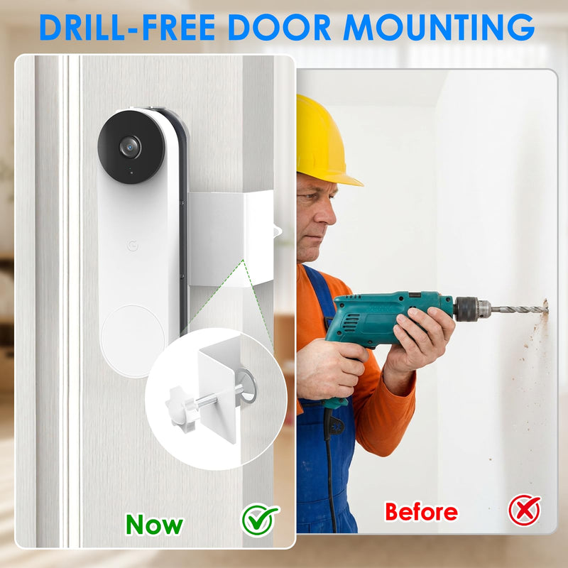 Anti-Theft Doorbell Mount for Google Nest Doorbell Battery, No Drill Video Doorbell Mount Adjustable Mounting Bracket for Nest, Fully Metal Damage Free Door Camera Mount for Apartment Rentals Home
