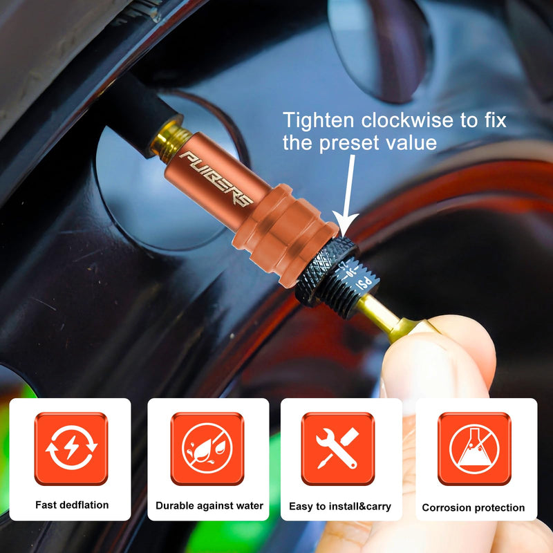 Tire Deflator Adjustable Auto-Stop (0.7-2.1bar/10-30PSI) - Precision Tire Deflators Offroad Accessories 4x4 for Truck, SUV, Motorcycle,Brass Core Tyre Air Down Tool 4PCS