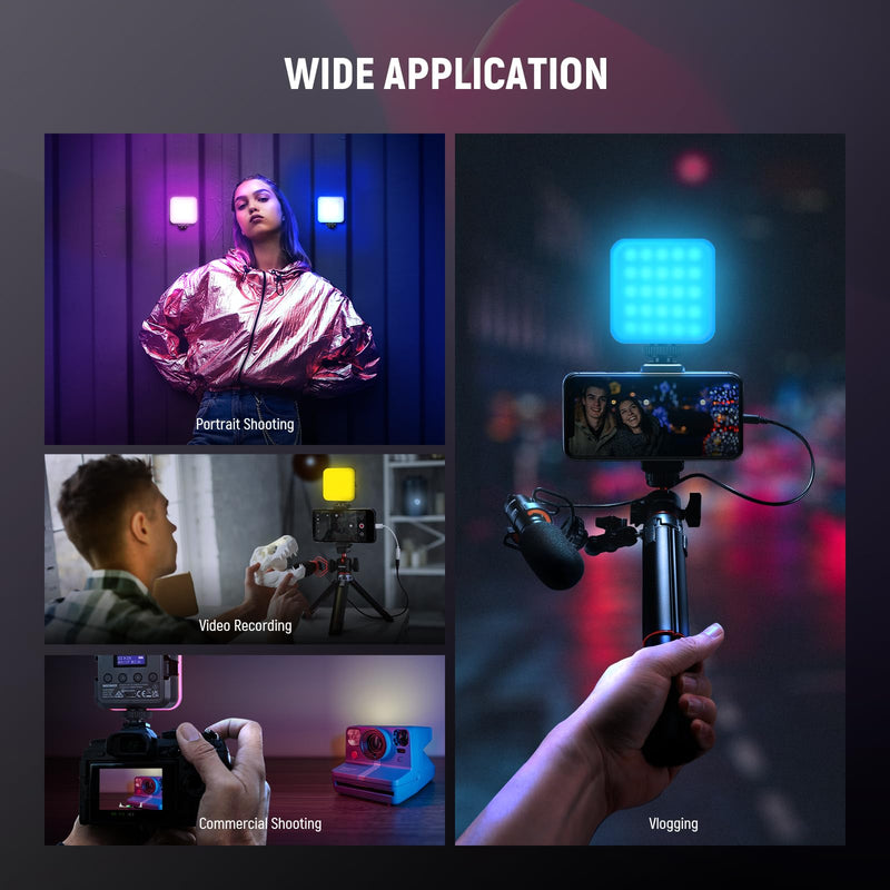 NEEWER RGB62 Magnetic RGB Video Light with APP Control, 2 Pack 360° Full Color LED Camera Light with 3 Cold Shoes CRI97+ 2500K-8500K 17 Scenes 2000mAh Rechargeable Portable Photography Selfie Lighting
