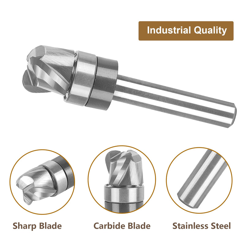 SpeTool Bowl and Tray Router Bit 1/4" Shank, 1/2" Dia 1/4" Radius 3/8" Height, 3-Flute Solid Carbide Pattern Flush Trim Router Bit, Round Nose for Wood Dish Bowl Carving 1/4"Radius 3/8"Height