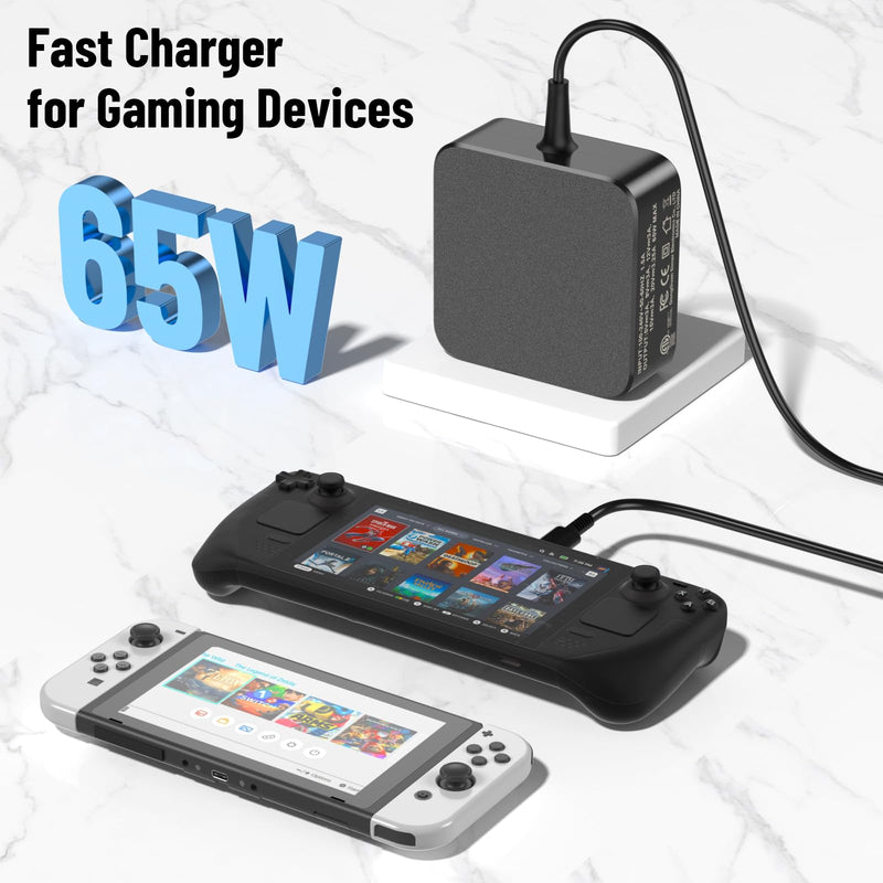 65W 60W USB C Charger Compatible with ROG Ally X/Steam Deck/Legion Go S | For Asus ROG Xbox Ally X/Switch/Lite/OLED/MSI Claw/GPD Win/Onexplayer Gaming for Laptop Type C Fast Power Adapter