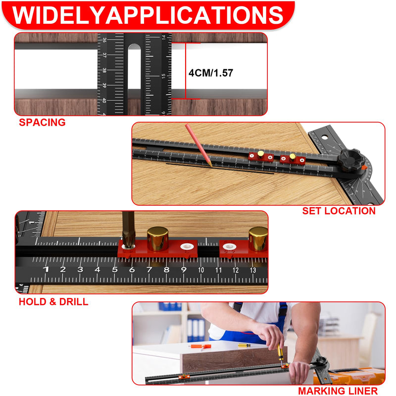 29 Inch Woodworking T Square Ruler, Aluminum Alloy, Adjustable Angle 15-165° Measurement Tool, Precision Drilling Positioning Guide for Carpentry, Drafting, Contractor, Scribe Crafting, Drywall 29.3in black