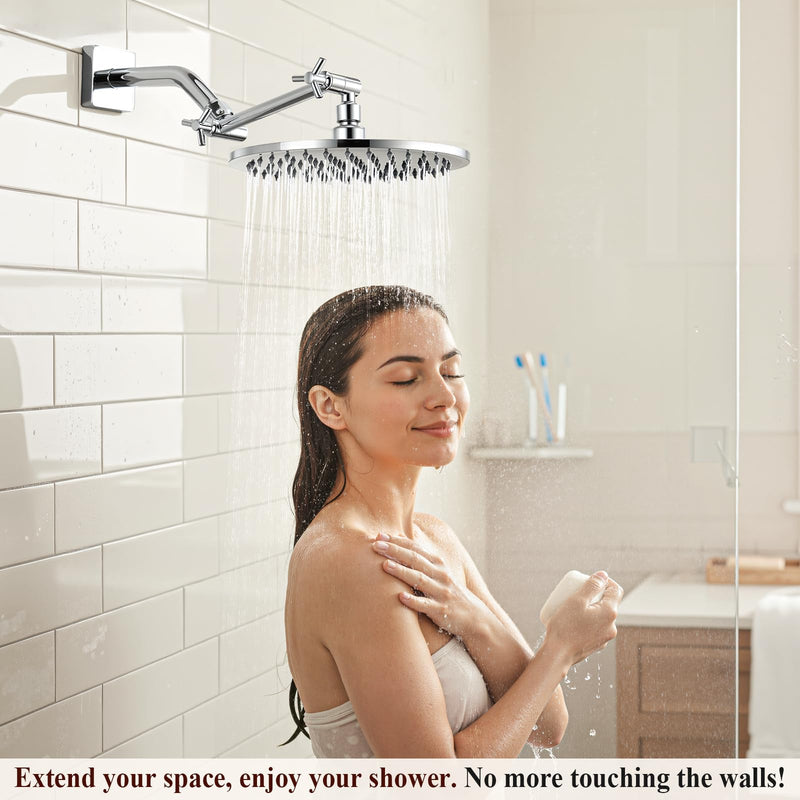 Brass 5 Inch Shower Head Extension Arm for Rain and Handheld Shower Head, Height & Angle Adjustable, Compatible with G1/2 Universal Connector | Easy to Install, Built to Last, Angle and Height Adjustable, Universal Fit Chrome 5 Inches