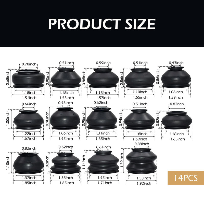14PCS Tie Rod Boot, Tie Rod End Boot, Rubber Dust Cap Tie Rod End Kit, Ball Joint Boot Replacement Suitable to Most Vehicle (Black)