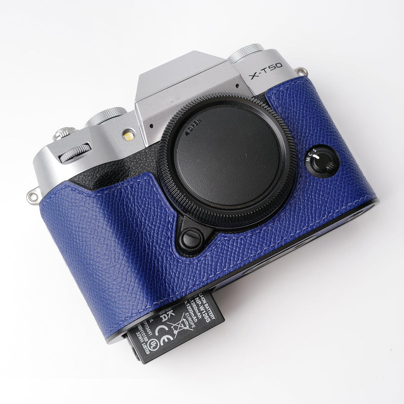 Iborrys Camera Genuine Leather Half Case ，Compatible with FUJIFILM Fuji X-T50 XT50 ， Made by Hand - Top Layer Cowhide Body + Metal Base Plate 2-in-1 Design (BlueA) BlueA