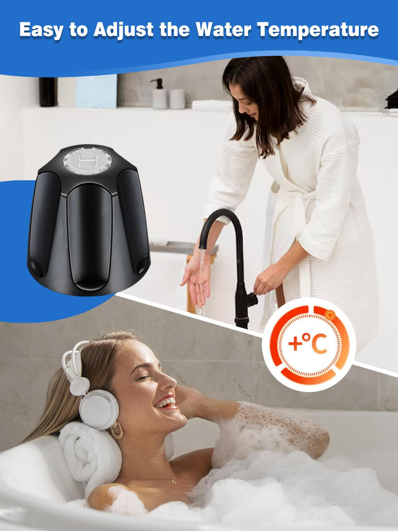3 PCS Metal Shower Knob Replacement, Tub Faucet Handle with Hot/Cold/Diverter/Flange Base, Bathtub Knob Compatible with Price Pfister Verve Fits 5-1/2''H,12 Tooth Broach Stem (Black) Black
