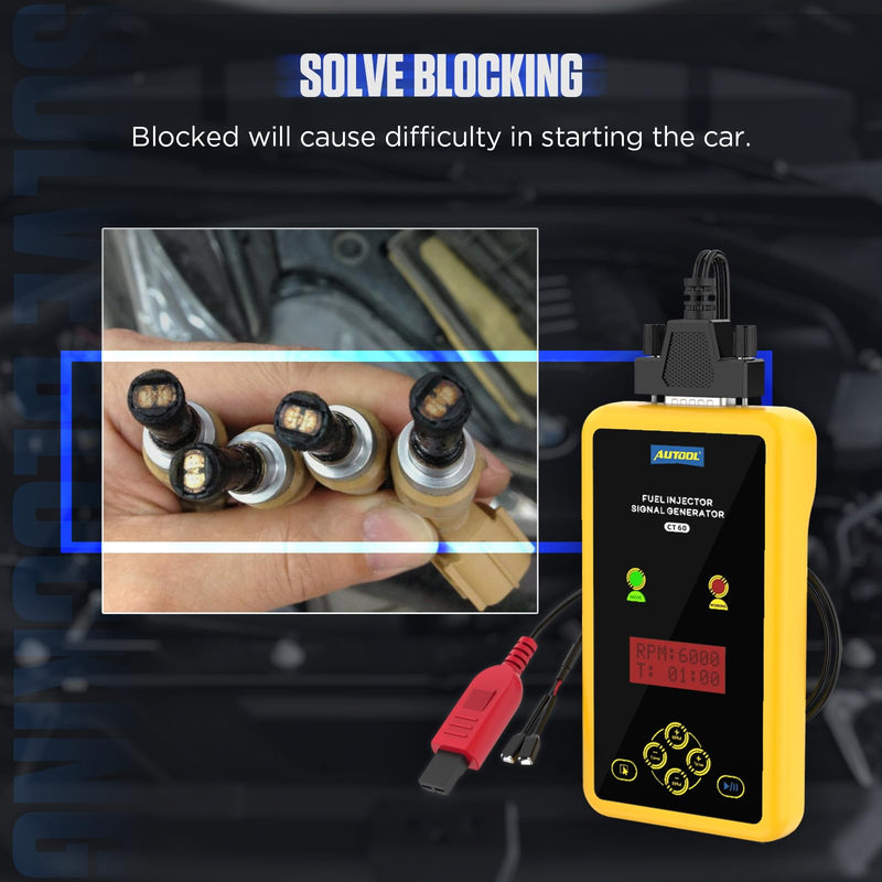 AUTOOL Fuel Injector Tester and Cleaner 12V&70V, Fuel Injector Cleaning Tool Kit for GDI, Adjustable Pulse Width RPM & Time, Two Injectors Test Simultaneously