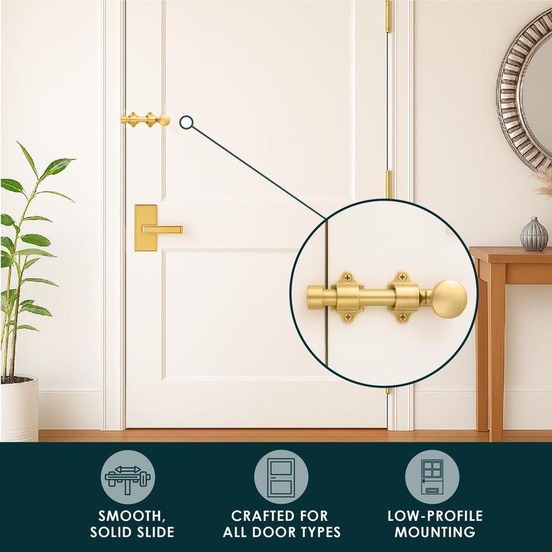 Mega Handles Dutch Door Bolt - 4 Inch Heavy Duty Slide Bolt Latch, Easy to Install Slide Latch for Dutch Doors, Suitable Slide Bolt for Toy Boxes, Cabinets, Pantry Doors and More - Satin Brass 1 Pack