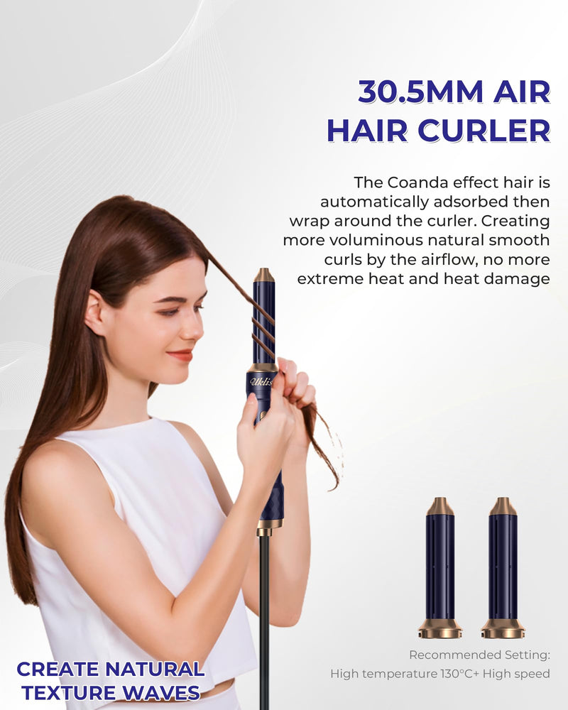 UKLISS 6 in 1 Hairstyler Pro, Hair Dryer Brush Set with Hair Wrap Curler | Airbrush 6 in 1 Airstyler Mit Hair Straightener, Thermal Brush, Hot Airbrush, Multistyler Gifts Set for Women Hair Styling Blue Gold