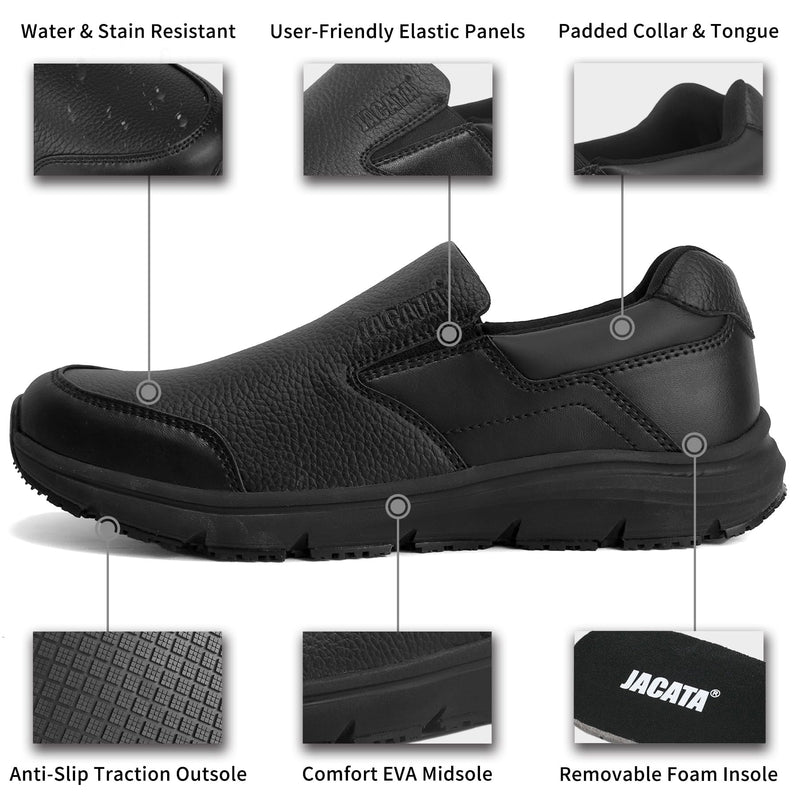 Jacata Non Slip Black Work Shoes for Women Food Service Womens Water Slip Resistant Leather Slip on Chef Walking Shoes for Restaurant Kitchen Sneakers 8