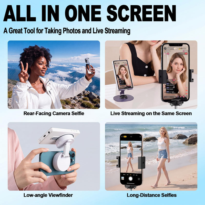 Selfie Monitor Screen iPhone,Magnetic Back Camera Monitor with Touch Screen | Wireless Magnetic Selfie Screen for Selfie,Vlog,Live Stream,180° Rotation,P2P Connect,Compatible with iPhone & Android