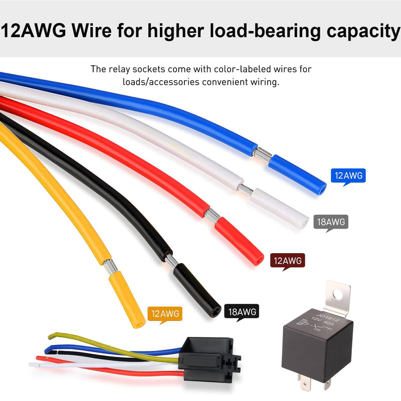 2pcs JD2914 Car Relay Harness 24V 40A 4 Pin SPDT 12AWG Harness Sockets with Built-in Diode for Automotive Truck Van Motorcycle Boat 5pin-24V-2pcs