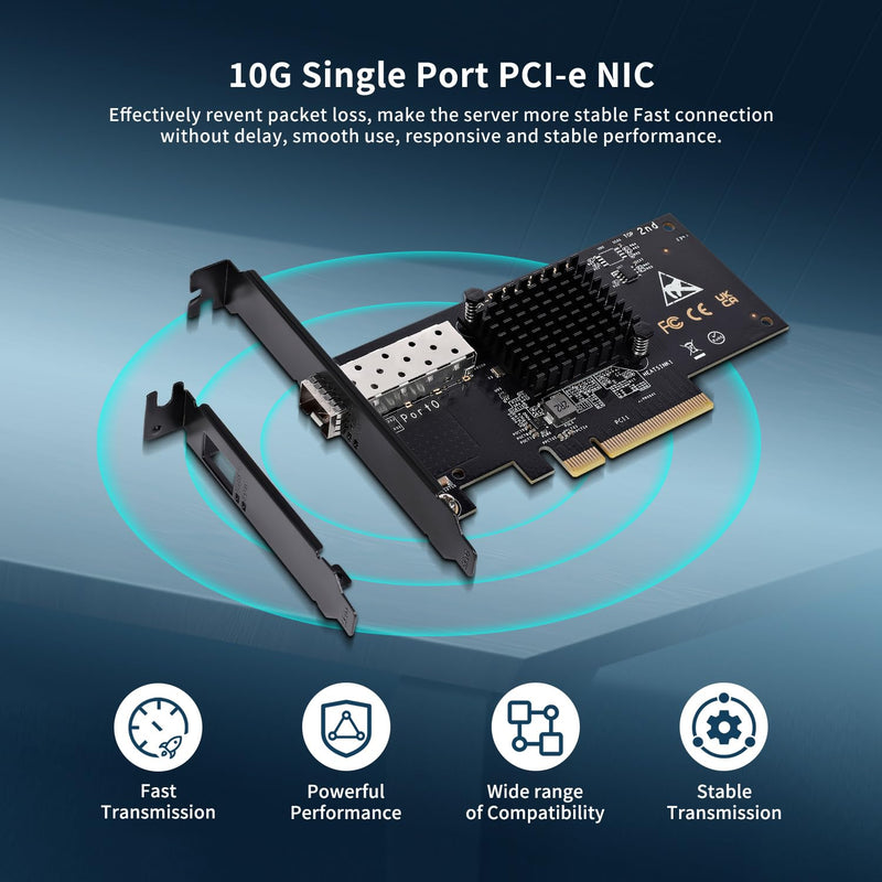 10Gbe PCI-E NIC with 82599EN(X520-DA1) Controller, 10Gb Single Port SFP+ PCI-E Network Card, GiGaPlus 10Gbps PCI Express Ethernet LAN Adapter, Supports Windows/Windows Server/VMware X520-1S