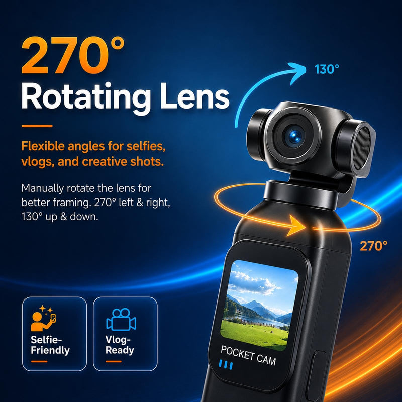 Pocket Camera for Vlogging, 1080P, Touchscreen, 32GB Card | Up to 14 h total with charging grip, face-to-camera/forward views, Wi-Fi, ready-to-use kit for trips, hikes, walks and rides Black H9232G