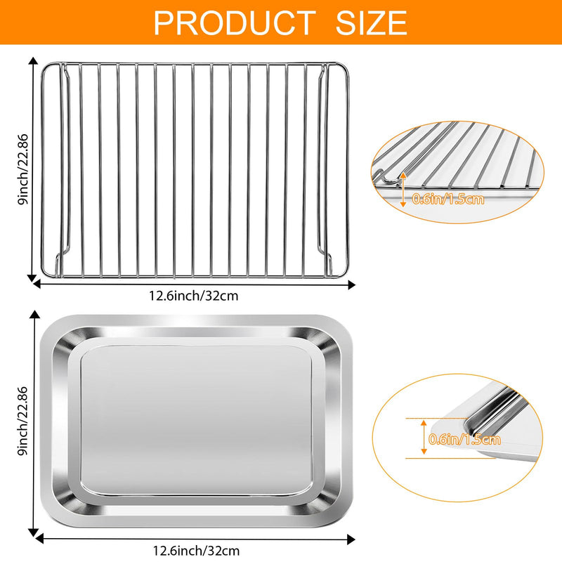 Replacement Parts for Hamilton Beach 2 in 1 2 Slice 31156 Countertop Toaster Oven, 12.6×9 IN Stainless Steel Food Grade Toaster Oven Accessories Replacement Tray, Dishwasher Safe 12.6×9 IN Set for Hamilton Beach 2 Slice