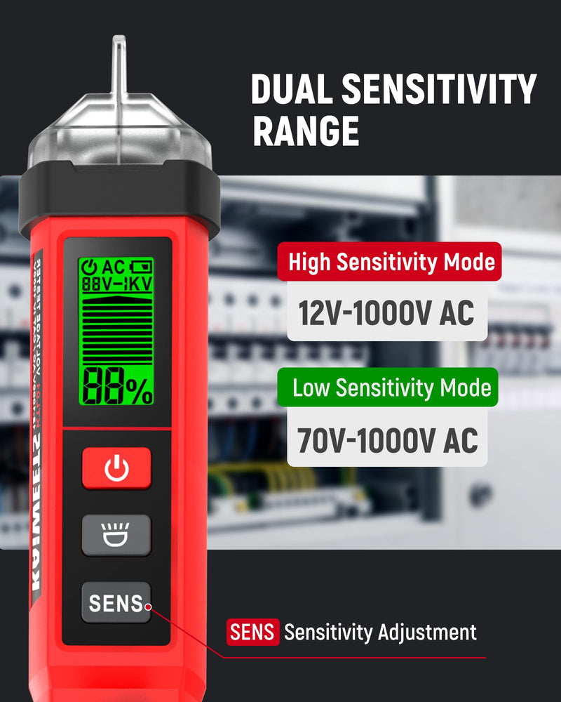 KAIWEETS Non-Contact Voltage Tester Pen, Dual Range AC 12V/70V-1000V Electrical Tester with LCD Display, CAT IV 1000V, Signal Percentage, Buzzer Alarm, Live Wire Detector and Breakpoint Finder