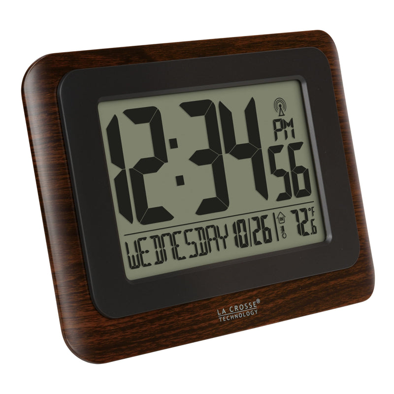 La Crosse Technology 513-17907-INT Digital Atomic Clock with Temperature - Walnut/Black 4.49 x 3.86 x 0.71 Contemporary