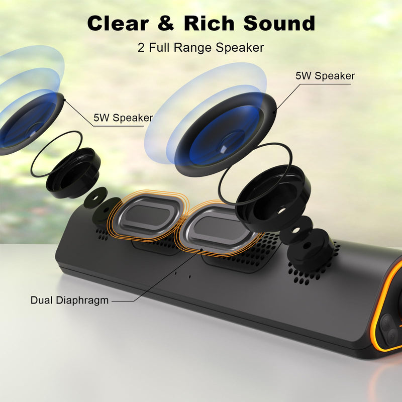 SOULION R50 Bluetooth Computer Speakers, 3.5mm PC Sound Bar for Desktop Monitor, Wired USB Powered & Colorful LED Lights with Switch Button, Surround Sound Soundbar PC Spearkers for Computer Dark Grey