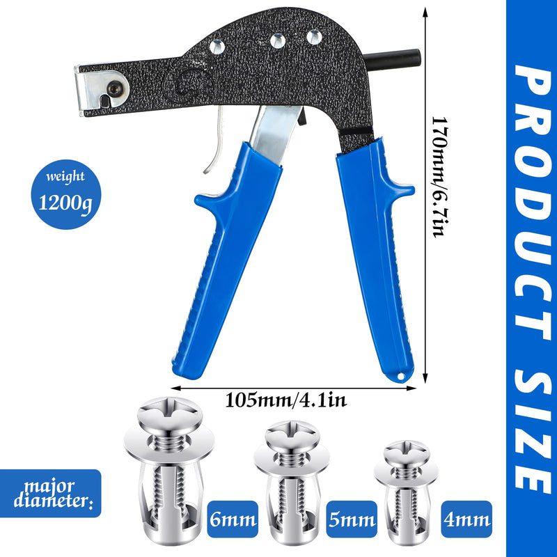 Yaocom 46 Pcs Expansion Screw Petal Nut & Metal Setting Tool, Hollow Door Anchors, 45 Petal Shape Metal Nut 1 Wall Anchor Gun for Hollow Wall Plasterboard Hardboard Steel Zinc Plate