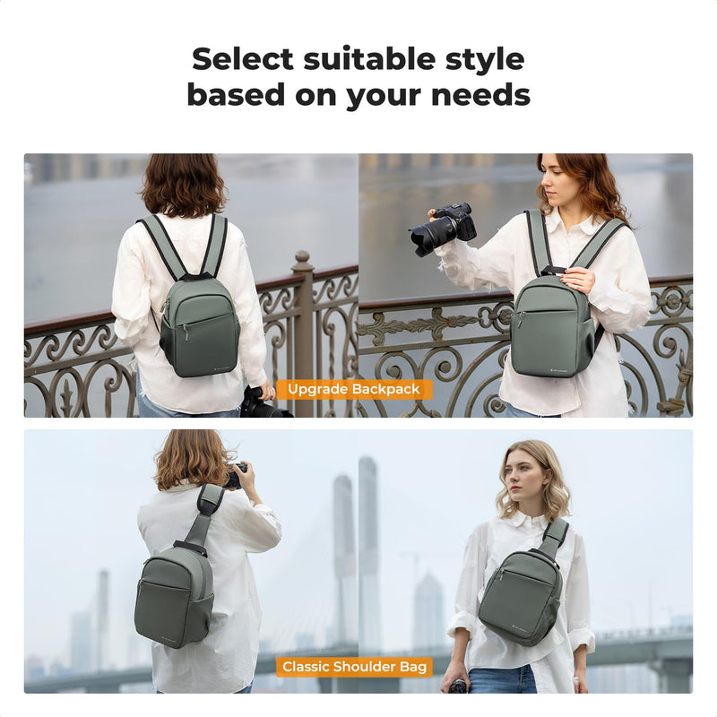 K&F CONCEPT Camera Backpack, Lightweight Compact Camera Bag 5L | Water-Resistant, Dividers, 9.7in Tablet Compartment, Quick Access, Street & Urban, Men & Women, for Canon/Nikon/Sony, Green Green-02 Backpack-5L